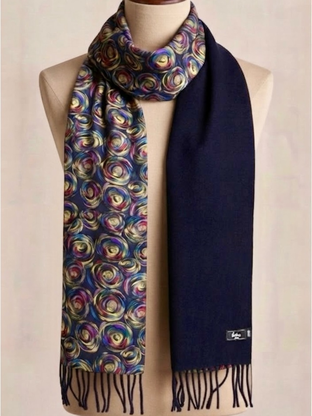 A Gold & Sons Vintage Silk & Wool Reversible Scarf Abstract Art Print